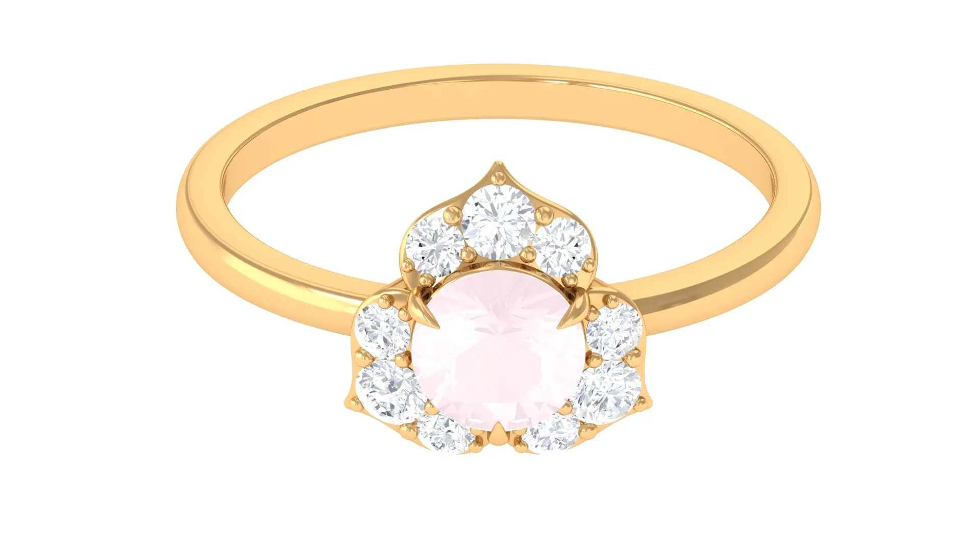 1 CT Rose Quartz Floral Engagement Ring with Diamond Accent