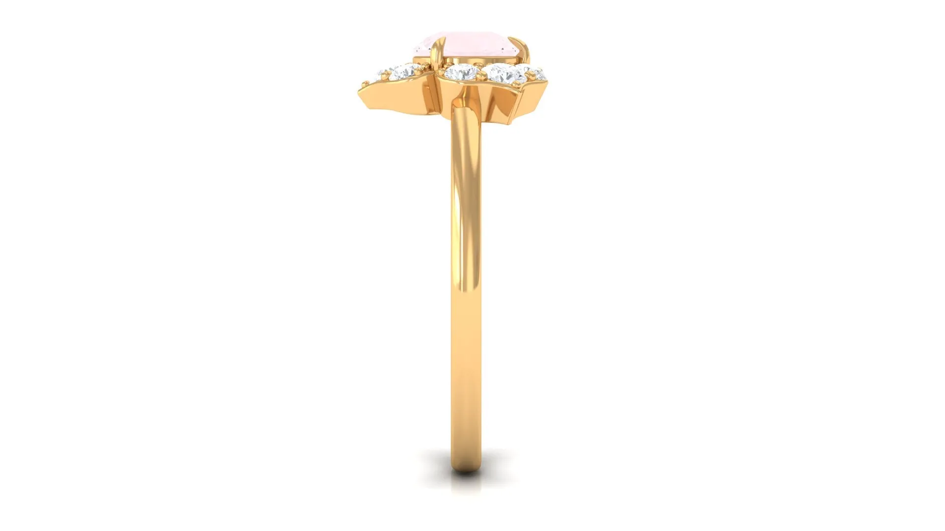 1 CT Rose Quartz Floral Engagement Ring with Diamond Accent