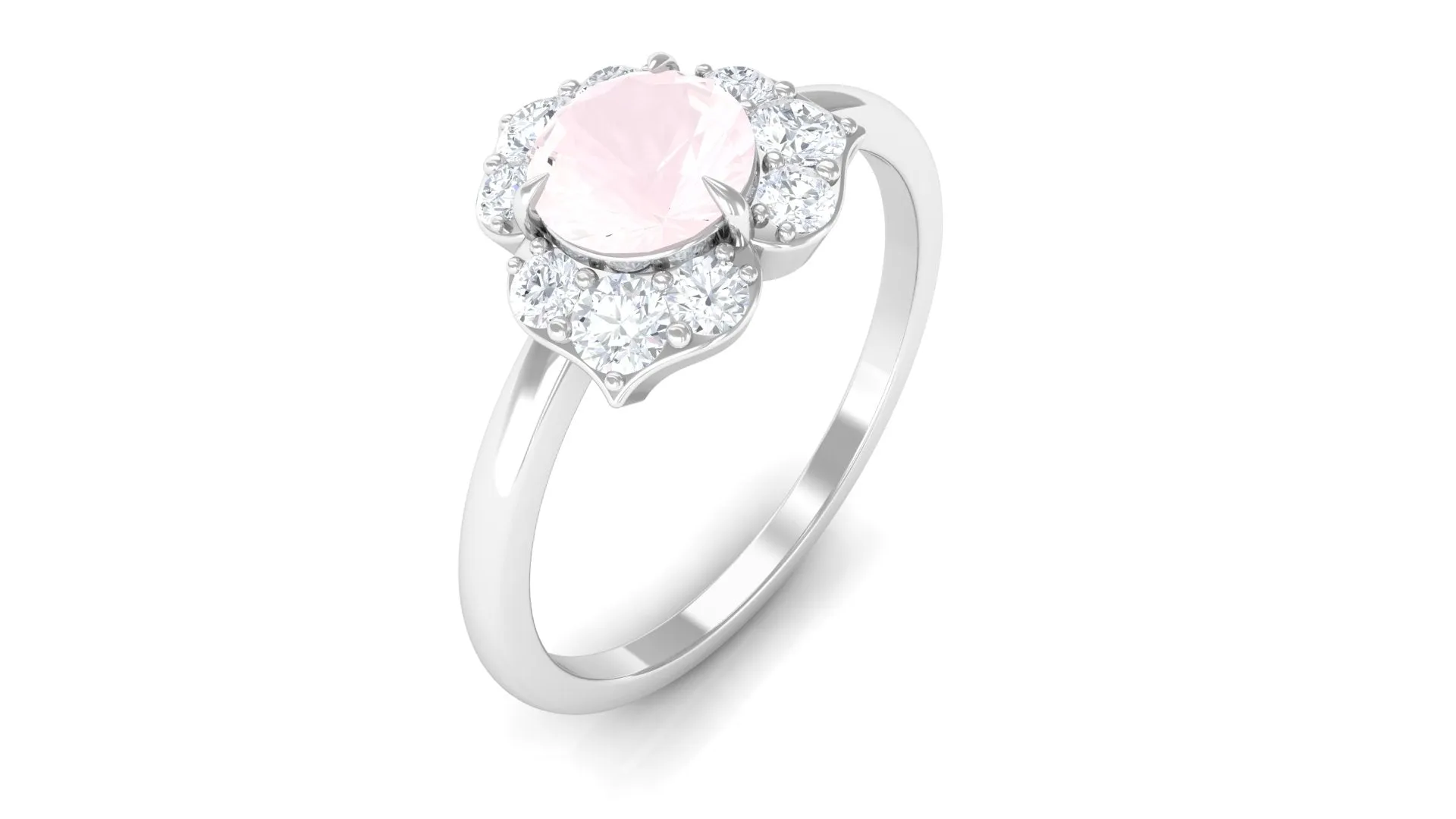1 CT Rose Quartz Floral Engagement Ring with Diamond Accent