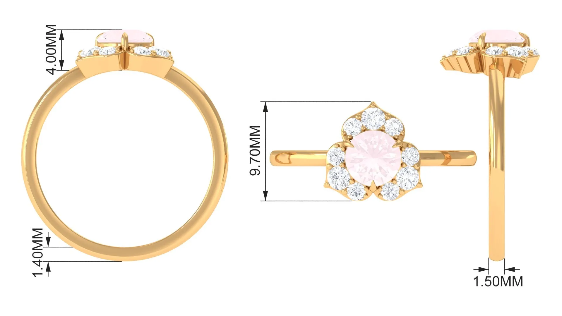 1 CT Rose Quartz Floral Engagement Ring with Diamond Accent