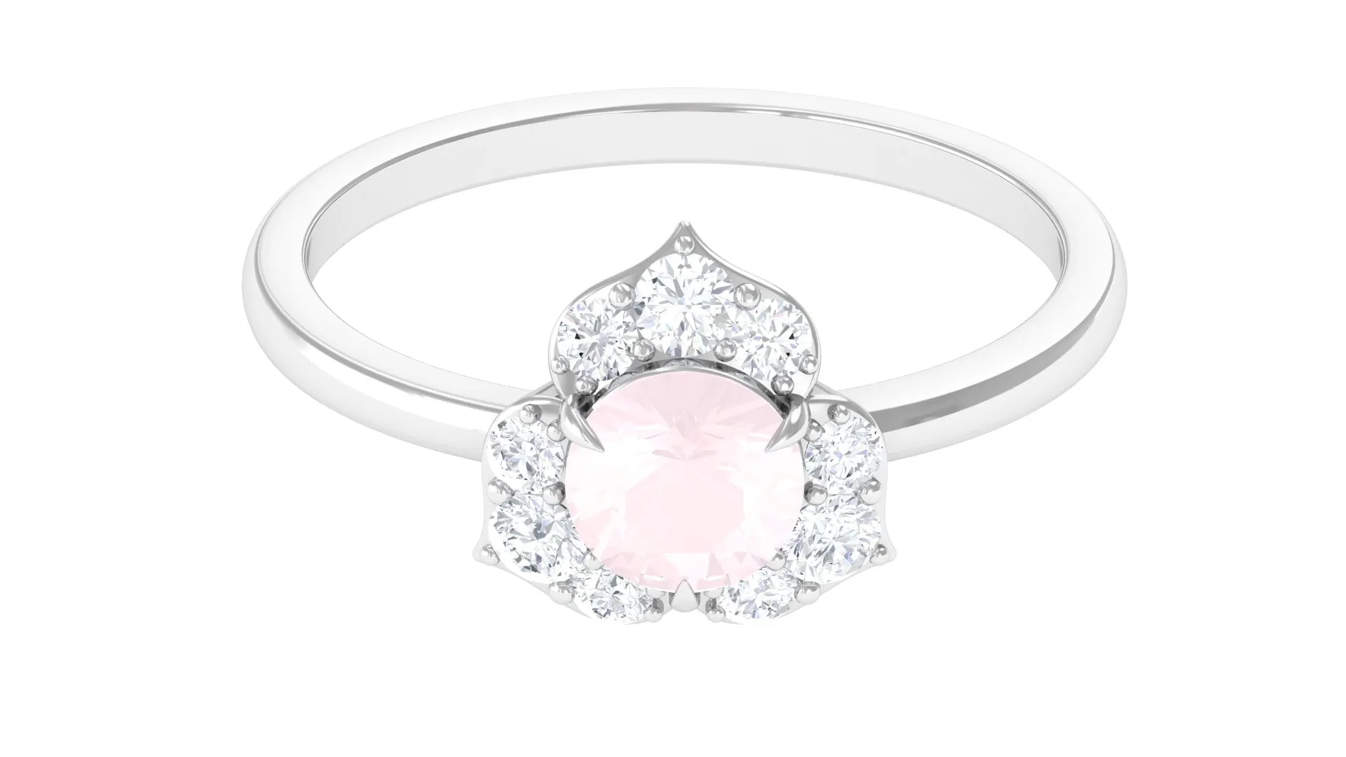 1 CT Rose Quartz Floral Engagement Ring with Diamond Accent