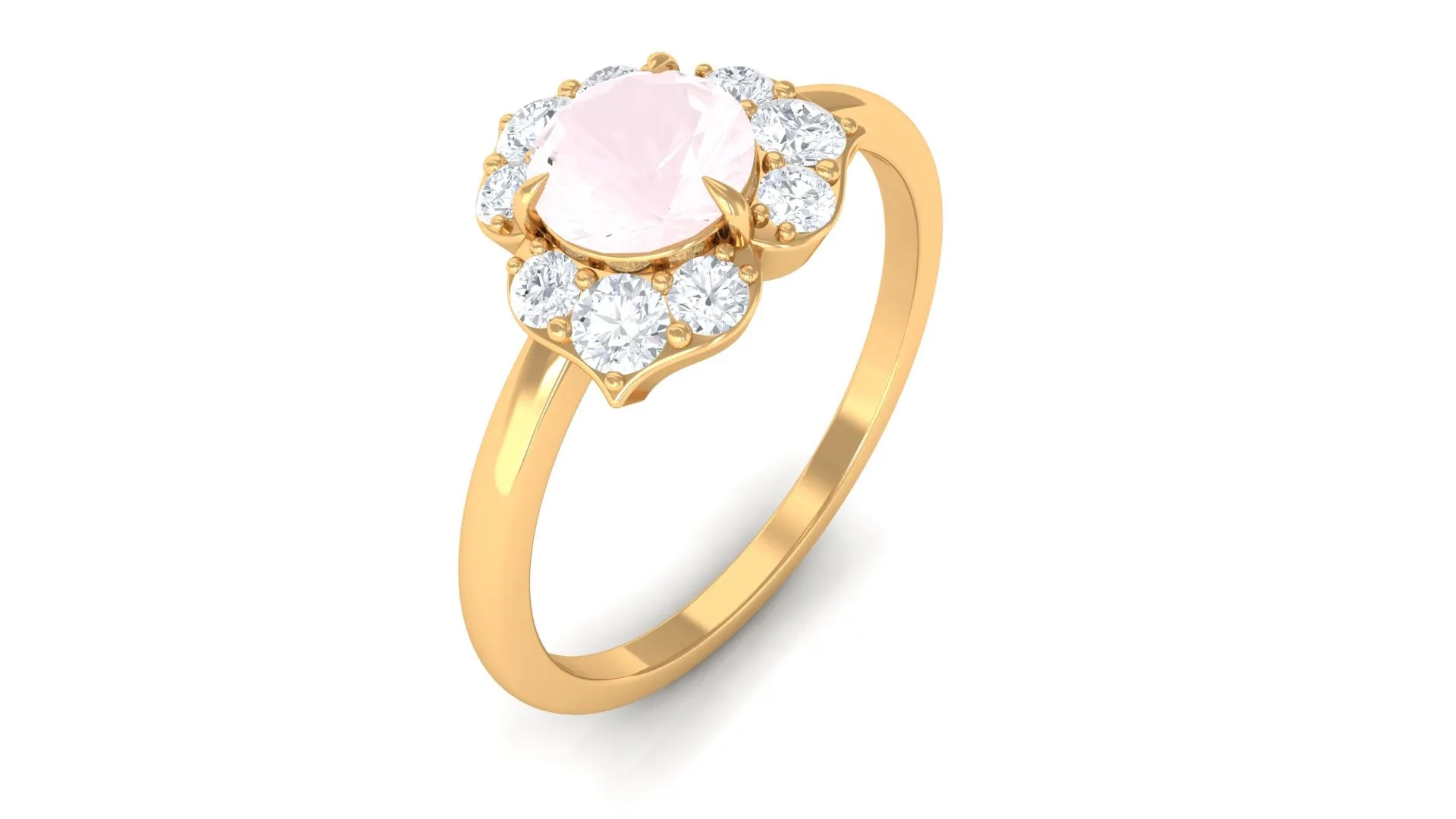 1 CT Rose Quartz Floral Engagement Ring with Diamond Accent