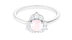 1 CT Rose Quartz Floral Engagement Ring with Diamond Accent