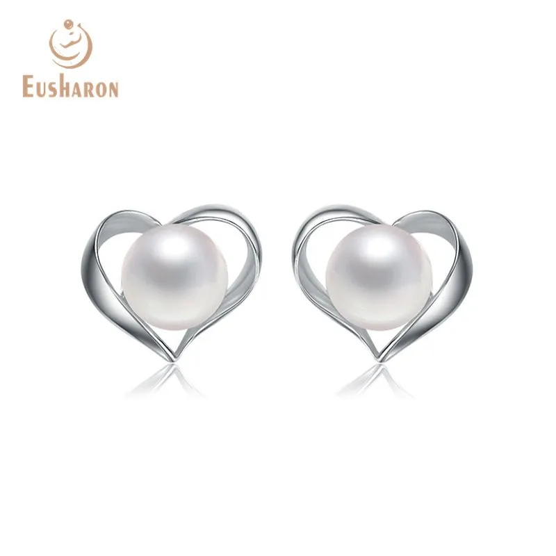 10 Pairs Sterling Silver Heart Freshwater Pearl Stud Earrings