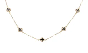 10K Yellow Gold Onyx Flowers Necklace
