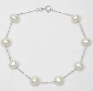 14 Karat White Tin Cup Pearls Bracelet