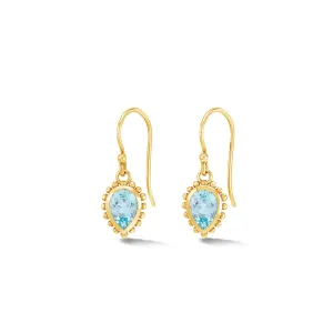 14k Gold Anemone Small Teardrop Earrings with Blue Topaz