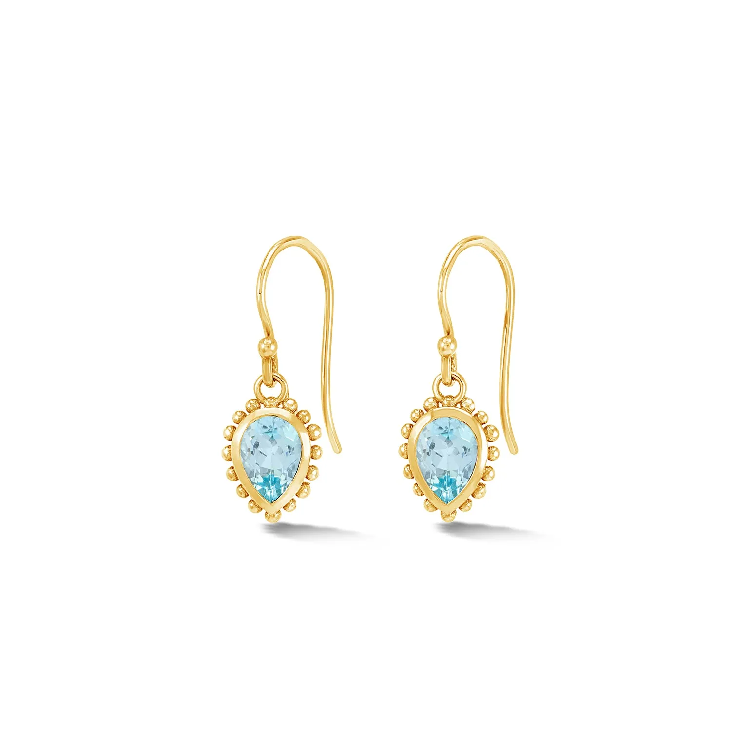 14k Gold Anemone Small Teardrop Earrings with Blue Topaz