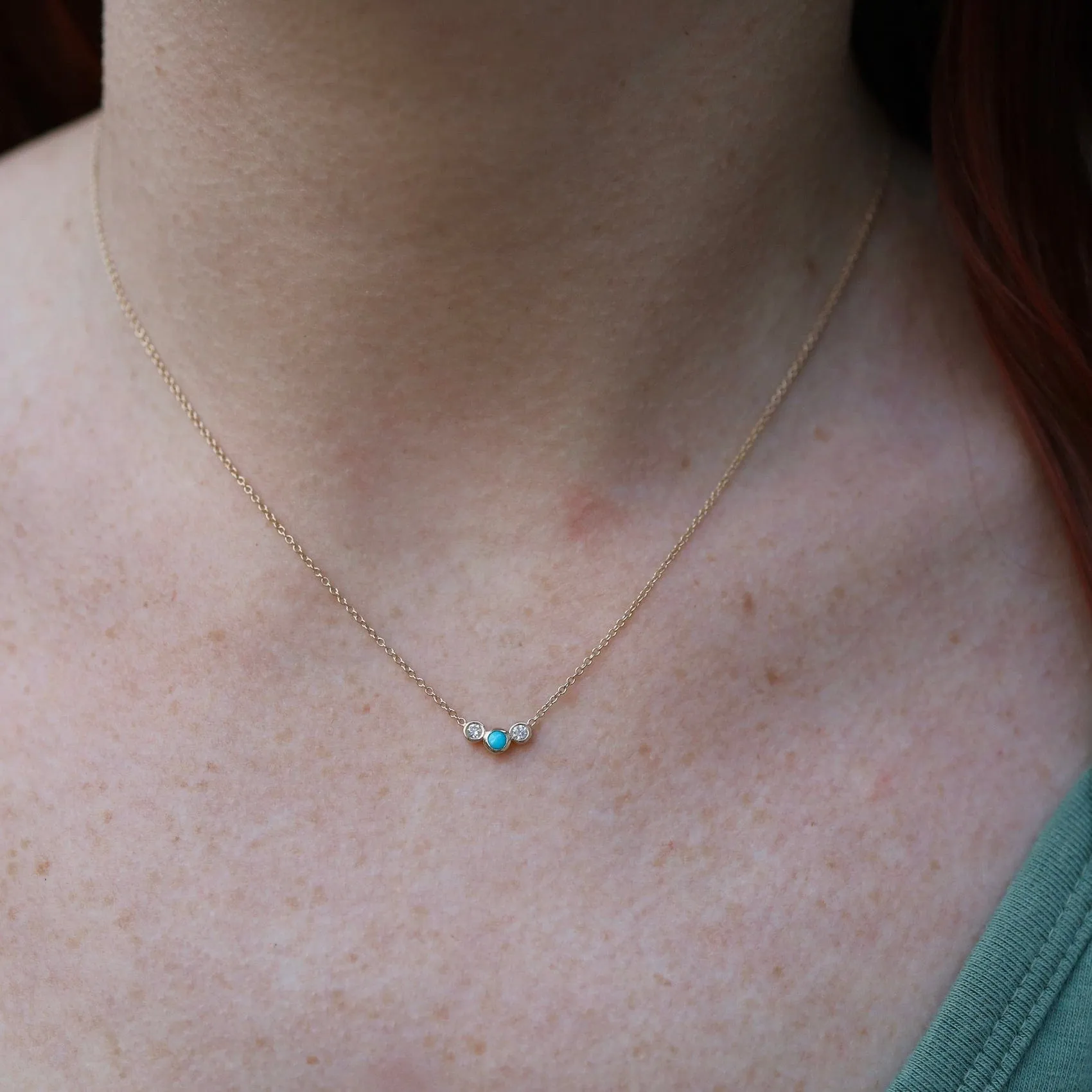 14k Gold Graduated Turquoise & Diamond Necklace