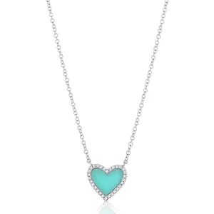 14K Gold Turquoise & Diamond Heart Pendant