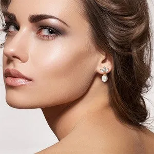 14K Solid Rose Gold Dangling Earrings w/ Pearls & Aquamarines