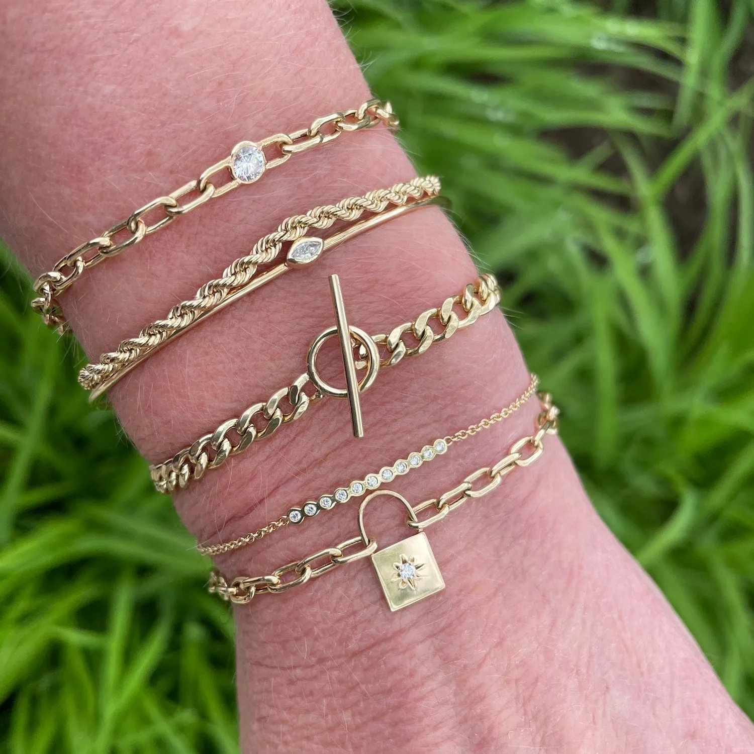 14K Star Set Diamond Padlock Bracelet