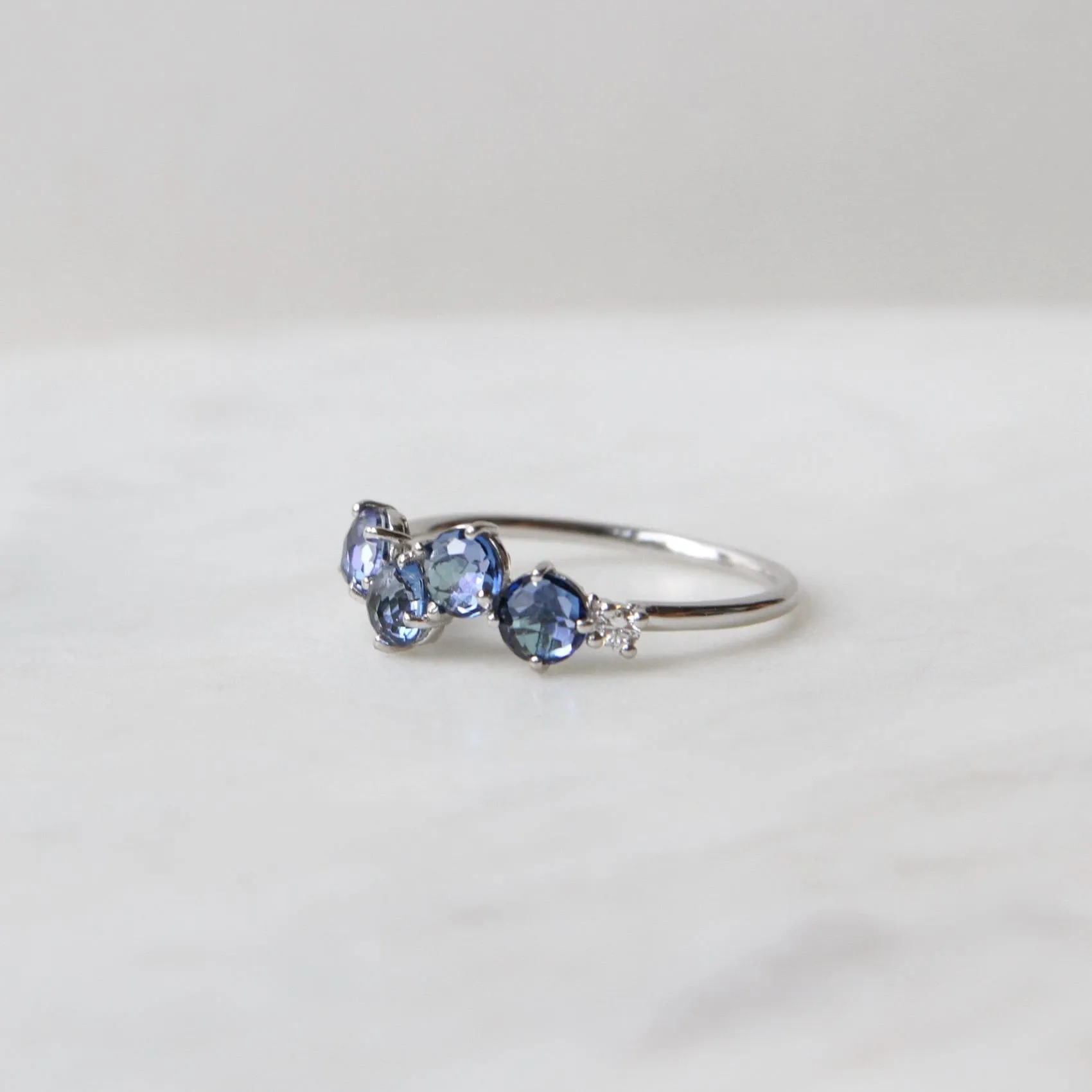 14k White Gold 4mm Round English Blue Topaz Ring ~ Size 6.5