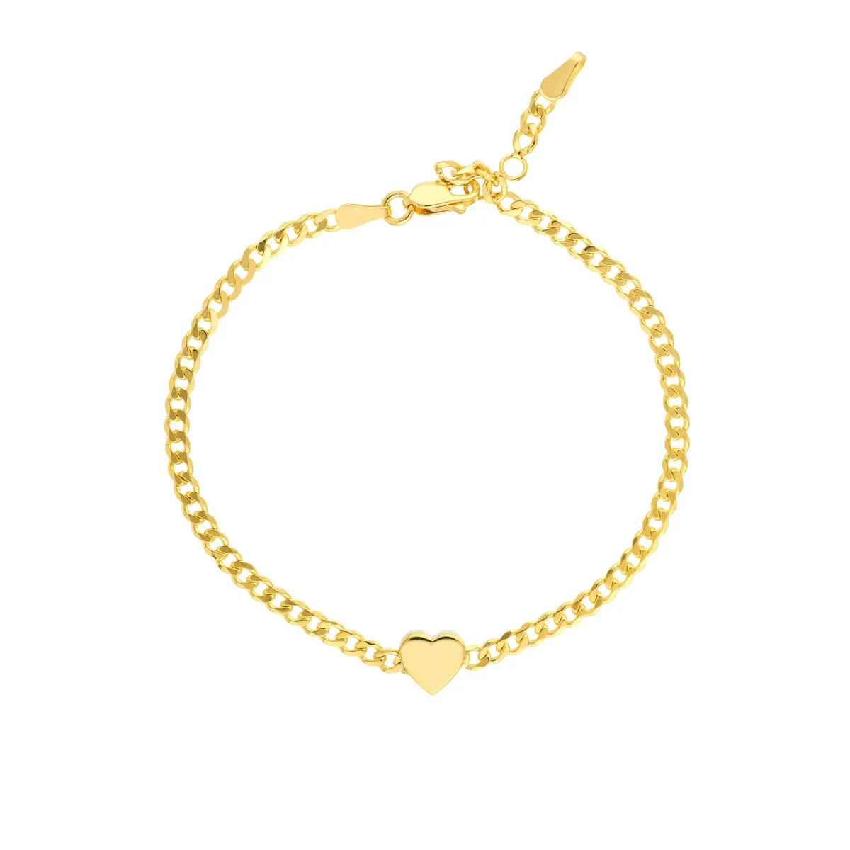 14K Yellow Gold Curb Link Heart Bracelet