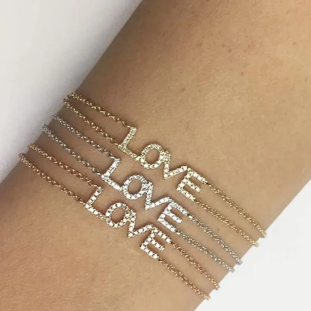 14K Yellow Gold Diamond "Love" Double Chain Bracelet