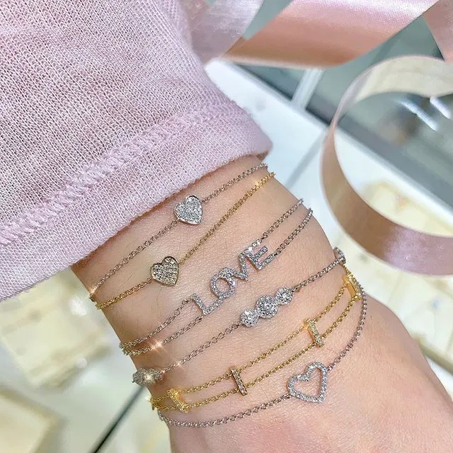 14K Yellow Gold Diamond "Love" Double Chain Bracelet
