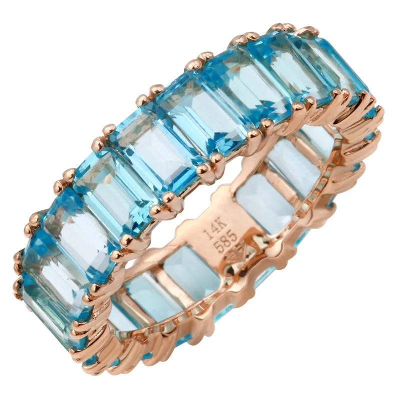 14K yellow Gold Emerald Cut Blue Topaz Ring (Large)