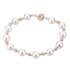 14K Yellow Gold Pearl & Bead Bracelet, 7.5-8mm Pearls