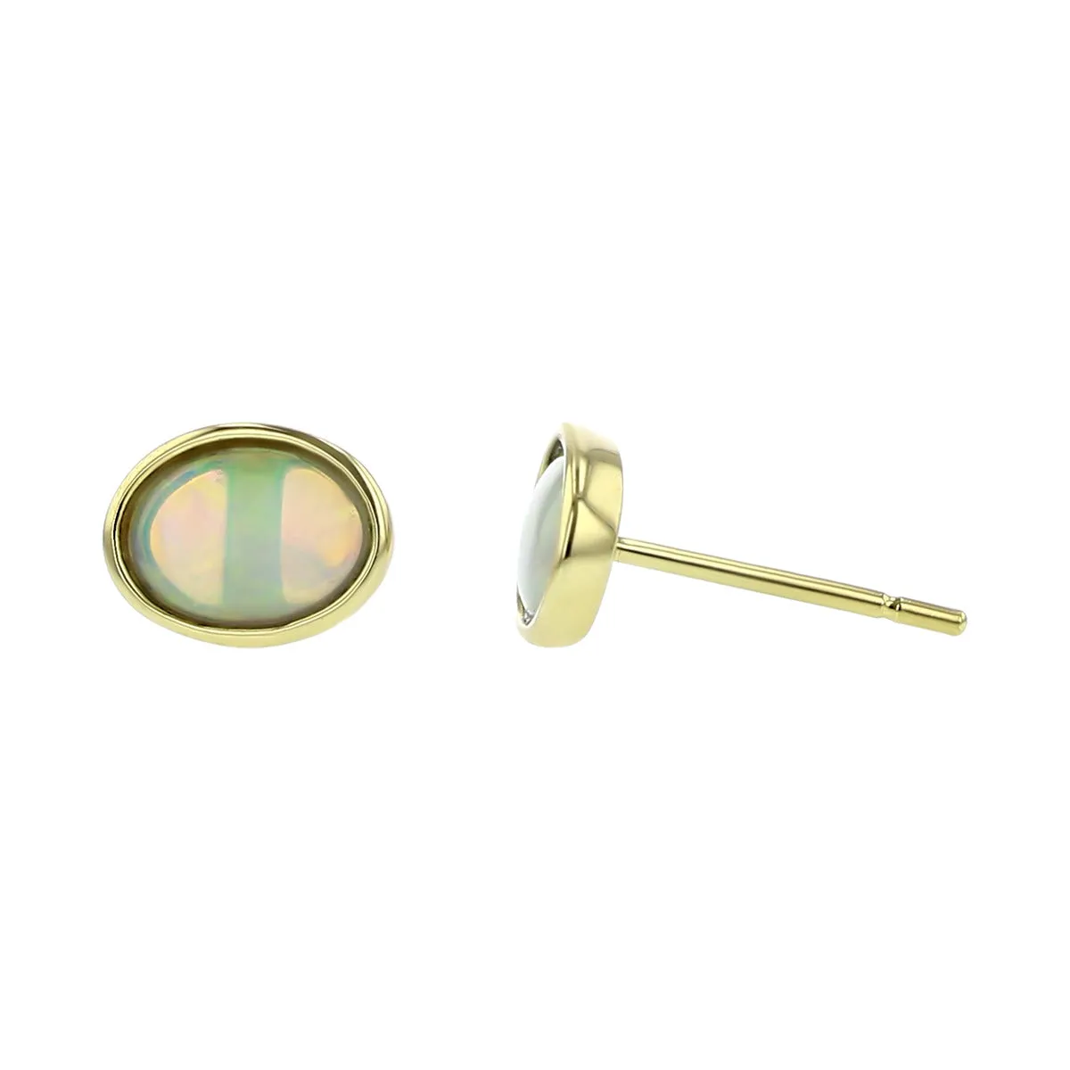 14K Yellow Gold White Opal Stud Earrings