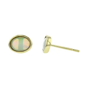 14K Yellow Gold White Opal Stud Earrings