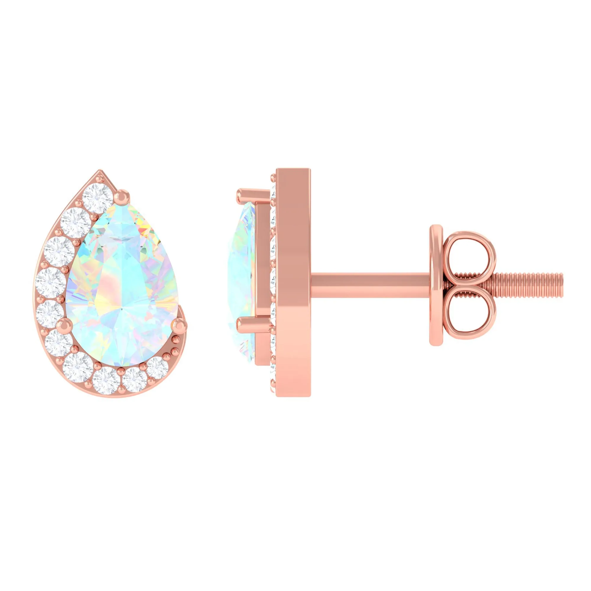 1.5 CT Ethiopian Opal Teardrop Stud Earrings with Diamond
