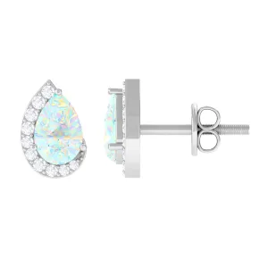 1.5 CT Ethiopian Opal Teardrop Stud Earrings with Diamond