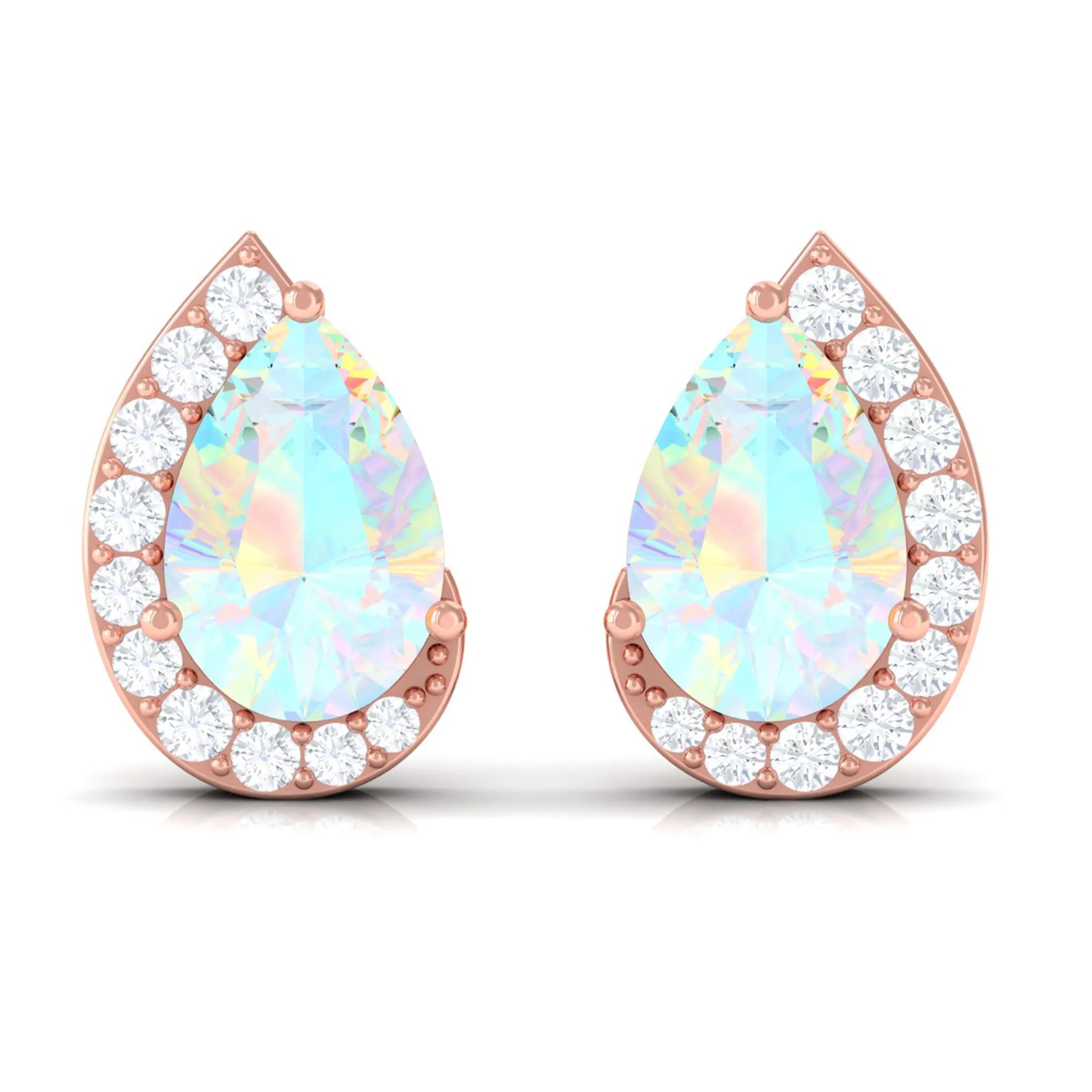 1.5 CT Ethiopian Opal Teardrop Stud Earrings with Diamond