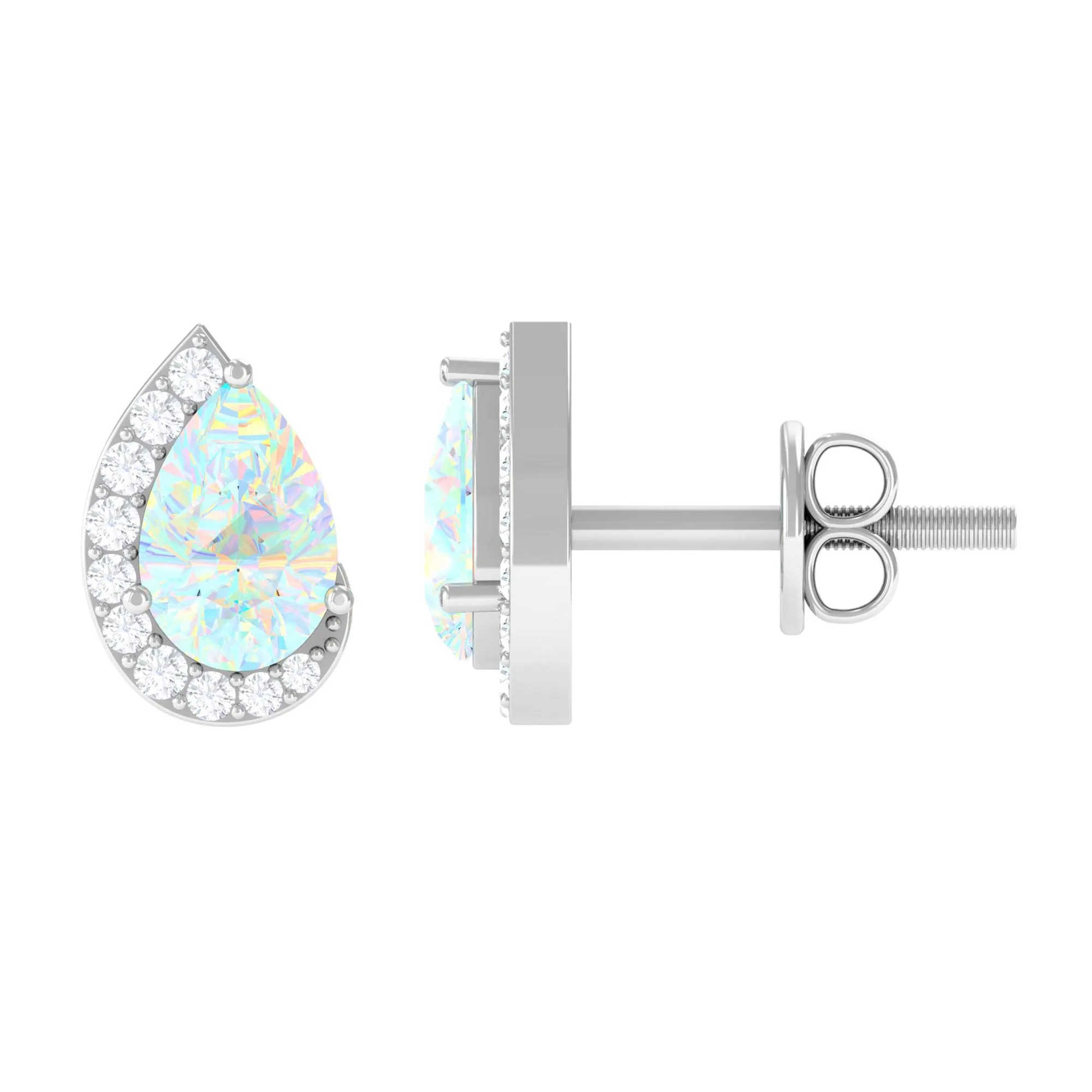 1.5 CT Ethiopian Opal Teardrop Stud Earrings with Diamond