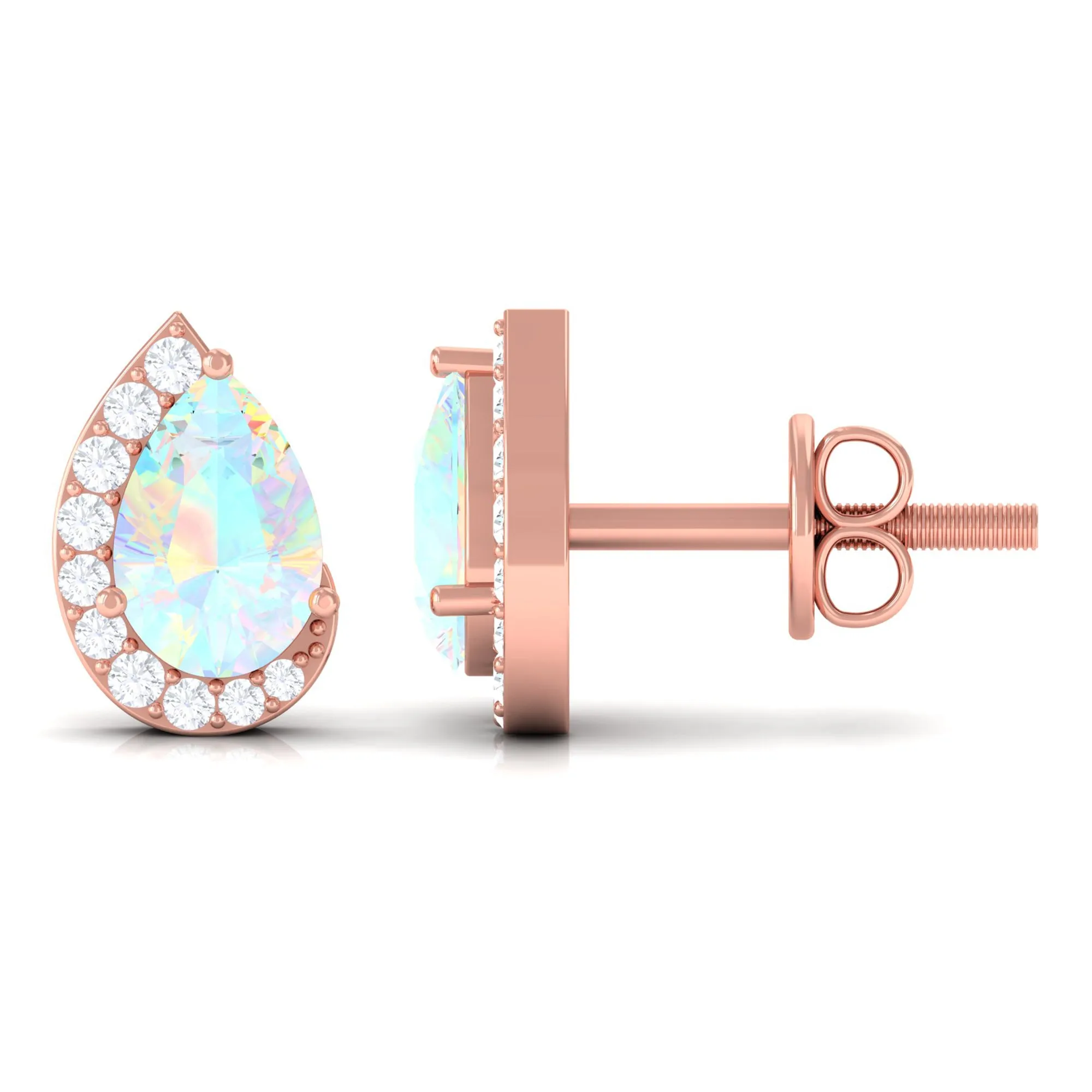 1.5 CT Ethiopian Opal Teardrop Stud Earrings with Diamond