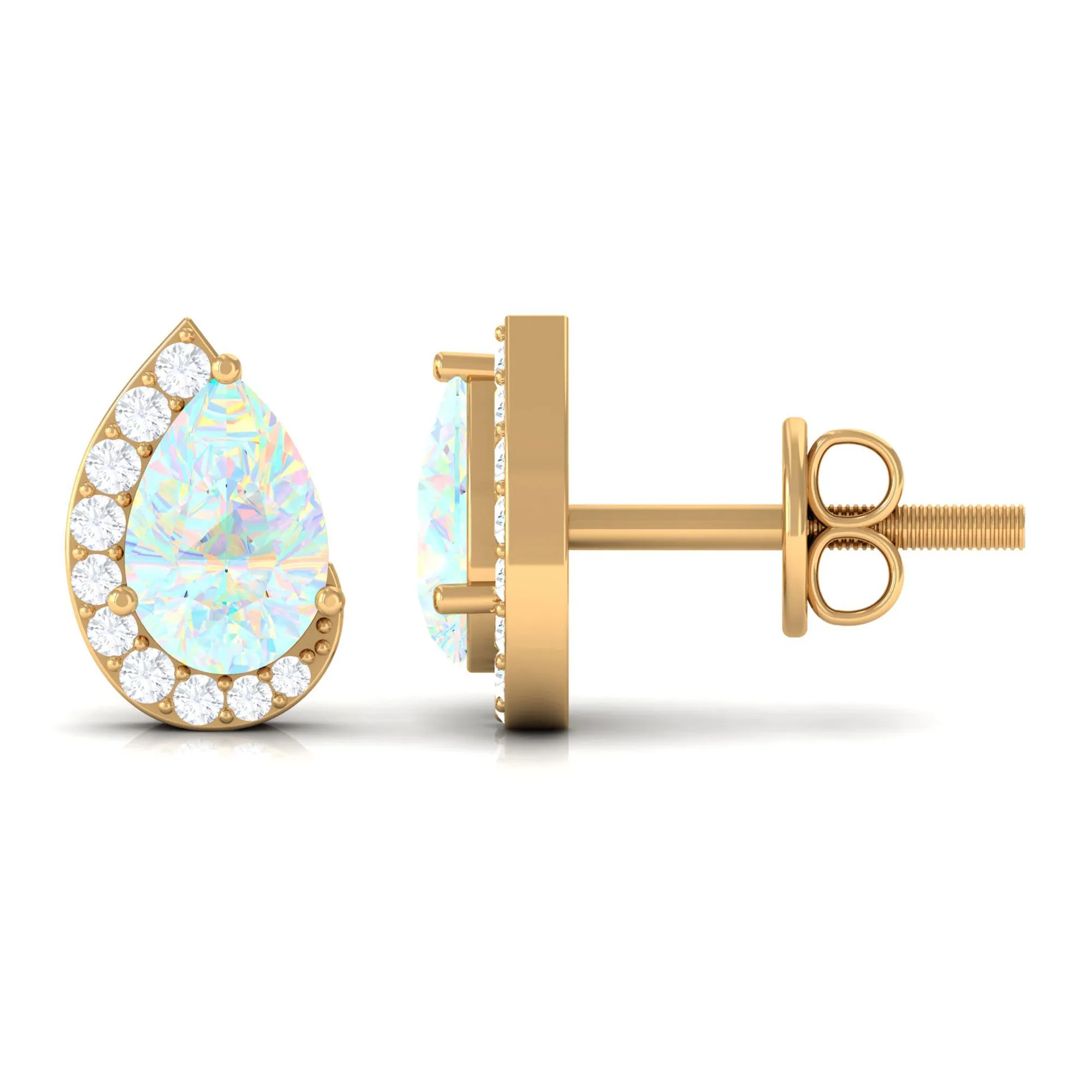 1.5 CT Ethiopian Opal Teardrop Stud Earrings with Diamond