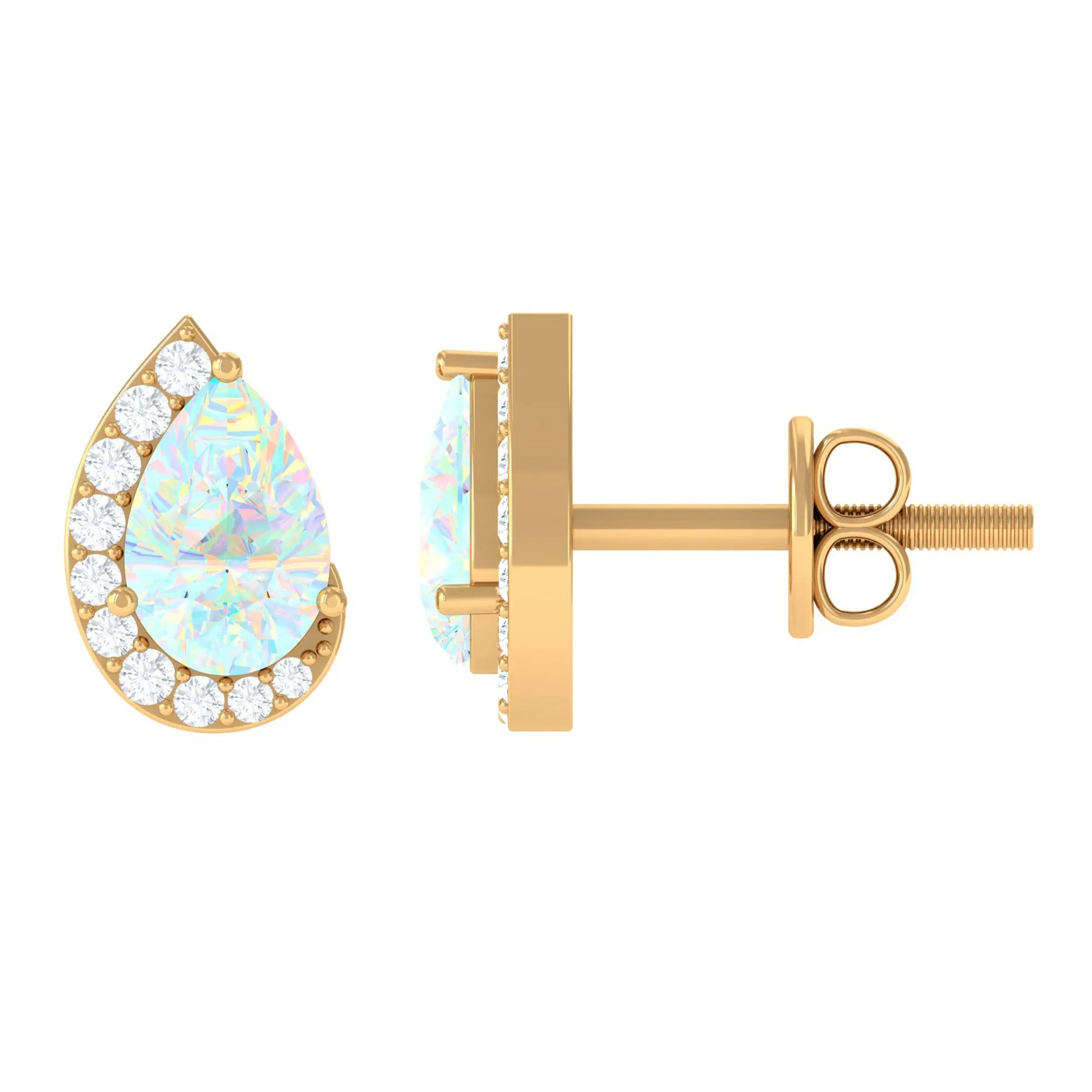 1.5 CT Ethiopian Opal Teardrop Stud Earrings with Diamond