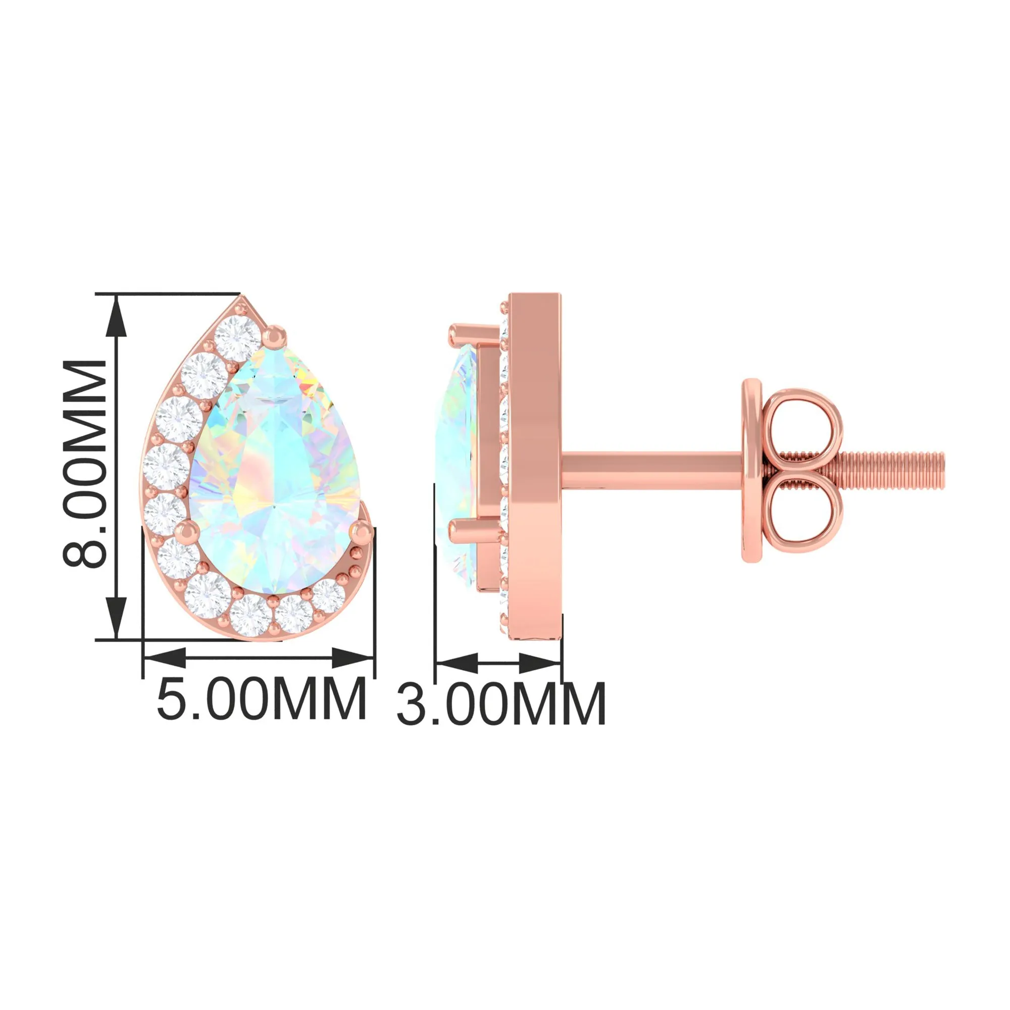 1.5 CT Ethiopian Opal Teardrop Stud Earrings with Diamond