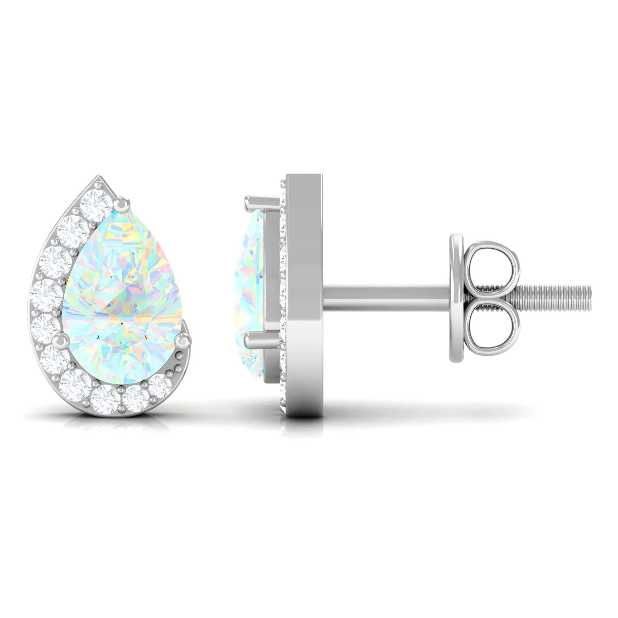 1.5 CT Ethiopian Opal Teardrop Stud Earrings with Diamond