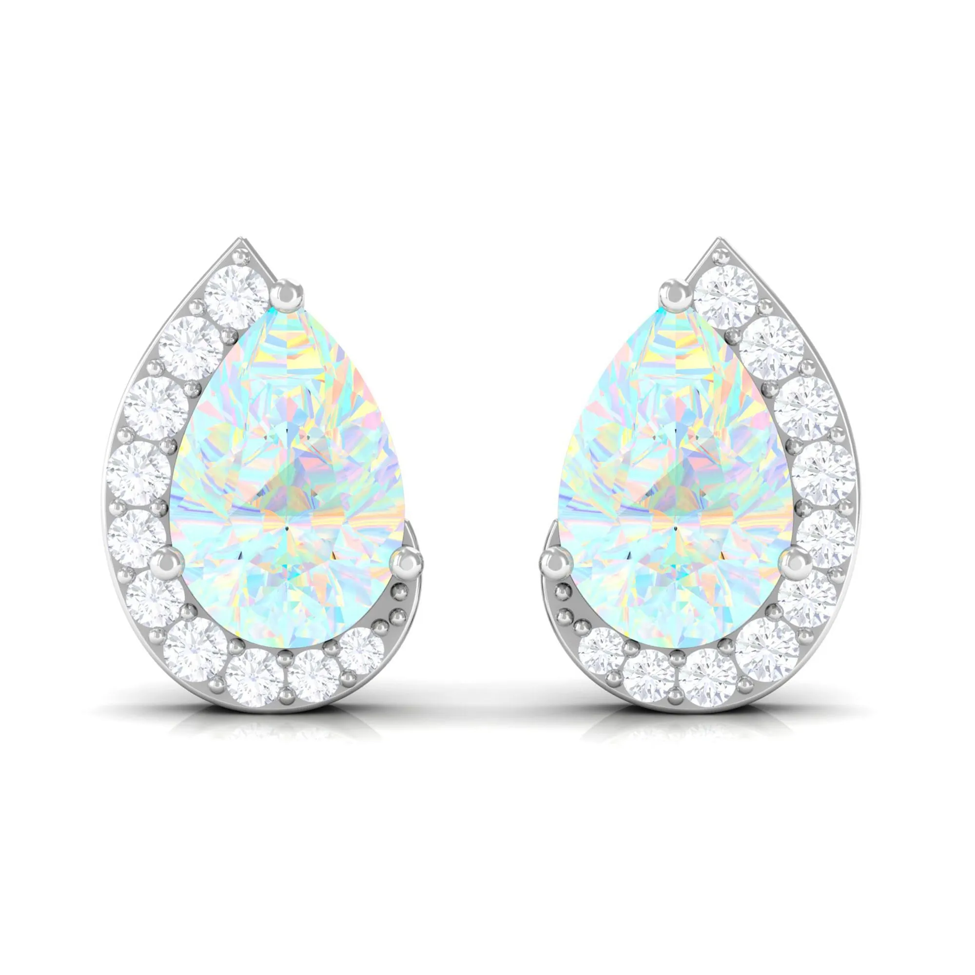 1.5 CT Ethiopian Opal Teardrop Stud Earrings with Diamond