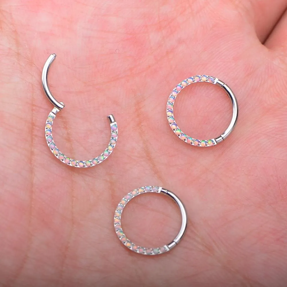 16G Opal Gem Daith Helix Earrings Cartilage Hinged Septum Ring