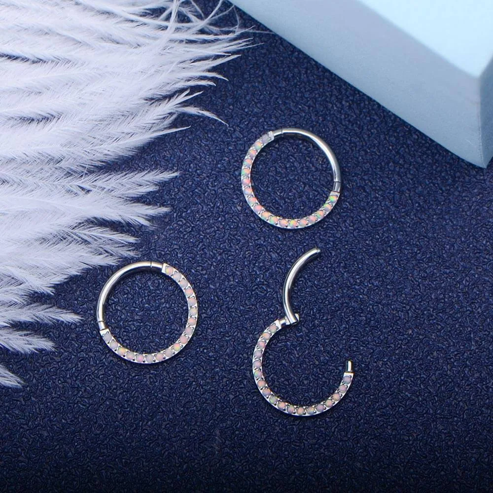 16G Opal Gem Daith Helix Earrings Cartilage Hinged Septum Ring