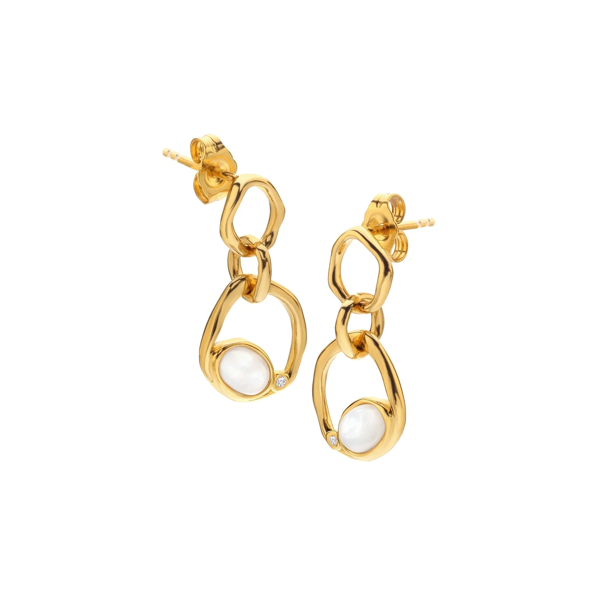 18ct Gold HDXGEM Offset Mother of Pearl Earrings DE814