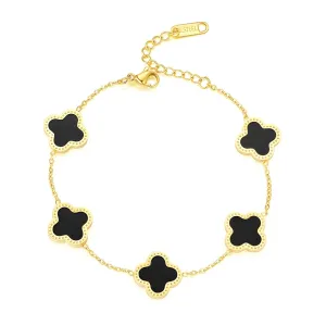 18K Gold Plated Stainless Steel Black Four-leaf Clover Bracelet