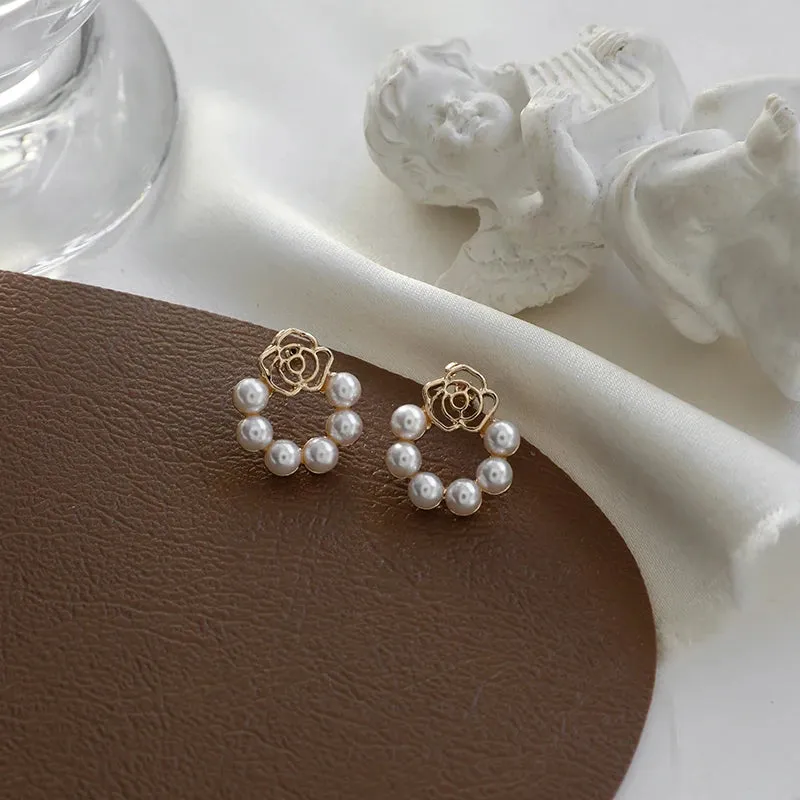 2022 Korean New Simple Temperament Circle Pearl Earrings Fashion Small Versatile Earrings Women's Jewelry