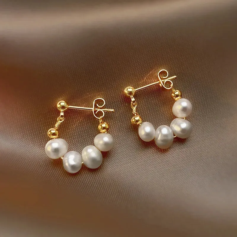 2022 Korean New Simple Temperament Circle Pearl Earrings Fashion Small Versatile Earrings Women's Jewelry