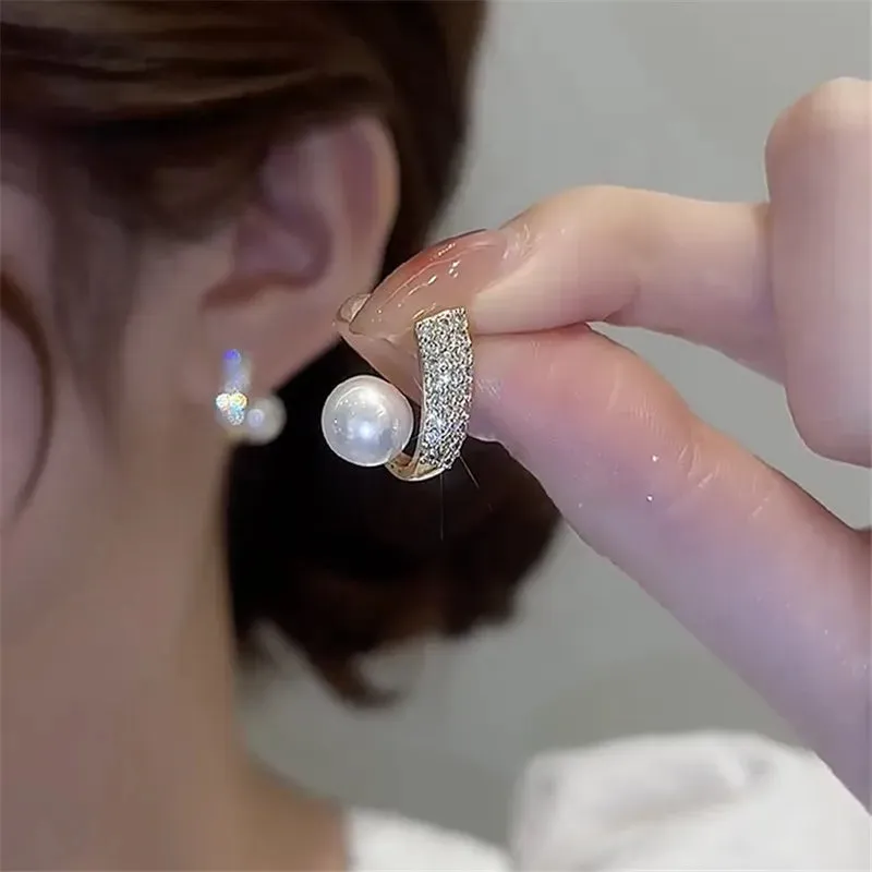 2022 Korean New Simple Temperament Circle Pearl Earrings Fashion Small Versatile Earrings Women's Jewelry
