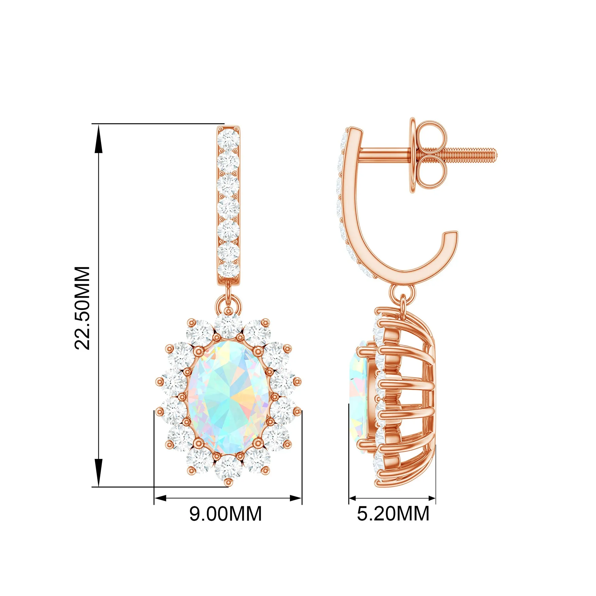 2.75 CT Oval Ethiopian Opal and Moissanite Sunburst J Hoop Drop Earrings
