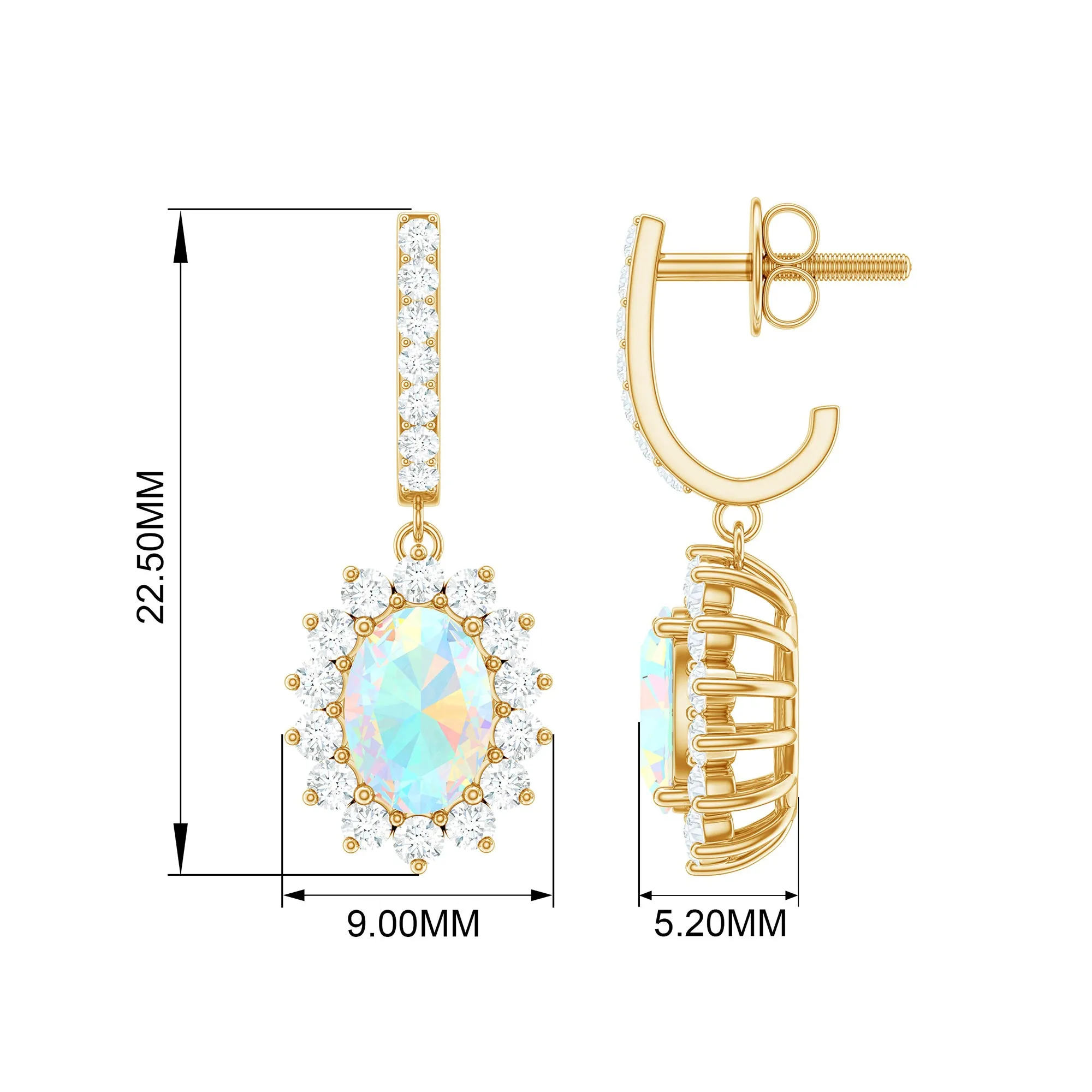 2.75 CT Oval Ethiopian Opal and Moissanite Sunburst J Hoop Drop Earrings