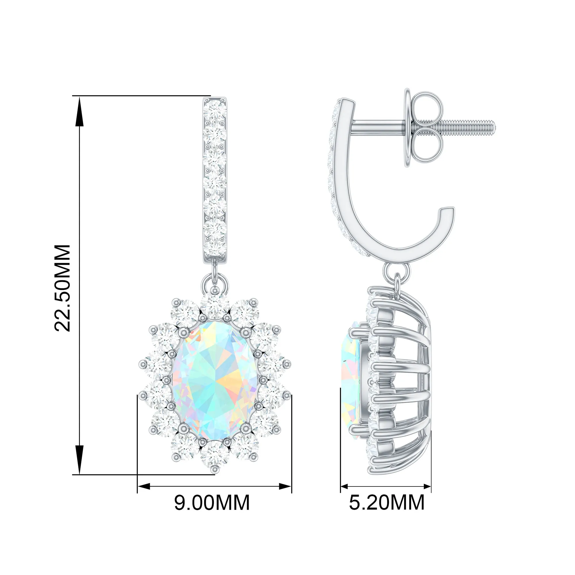 2.75 CT Oval Ethiopian Opal and Moissanite Sunburst J Hoop Drop Earrings