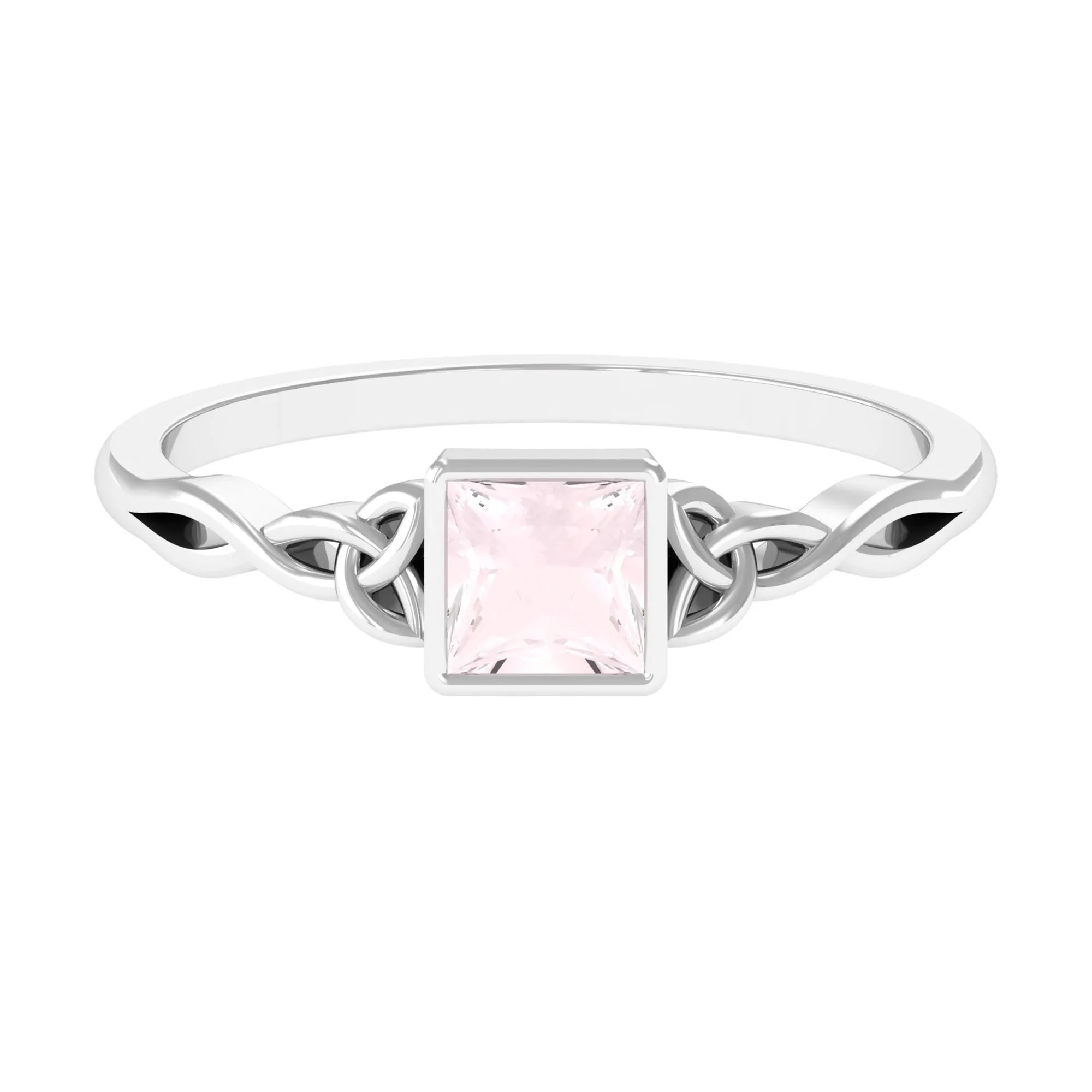 5 MM Princess Cut Rose Quartz Solitaire Celtic Ring in Bezel Setting