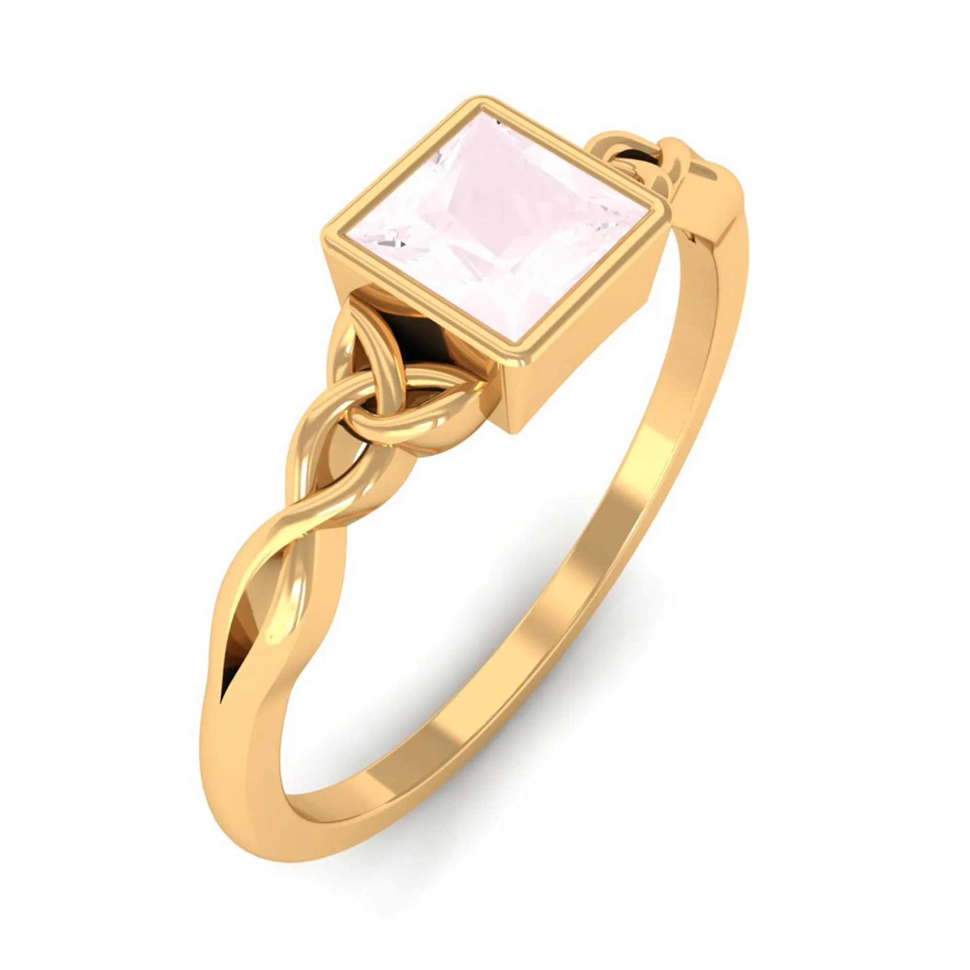 5 MM Princess Cut Rose Quartz Solitaire Celtic Ring in Bezel Setting