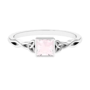 5 MM Princess Cut Rose Quartz Solitaire Celtic Ring in Bezel Setting
