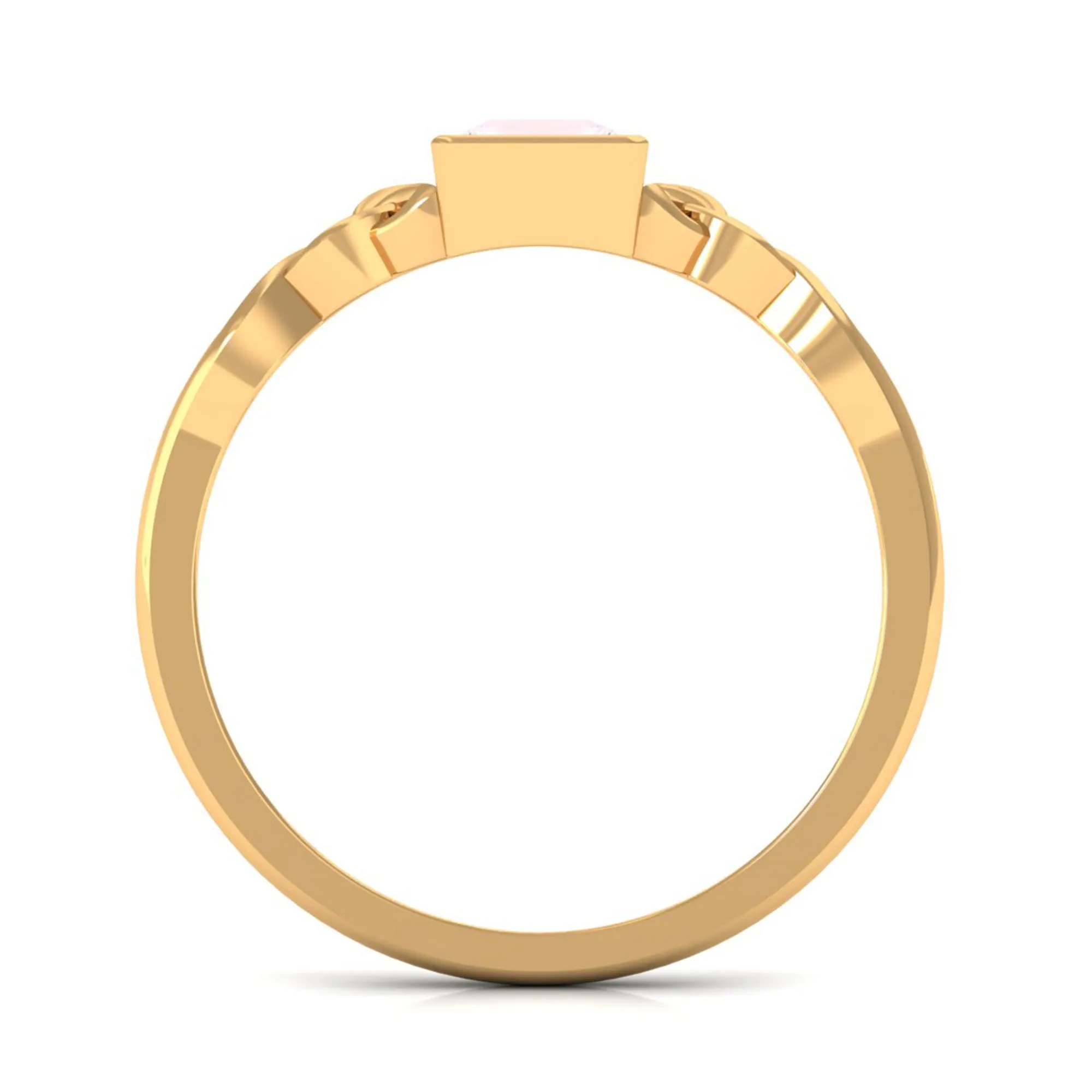 5 MM Princess Cut Rose Quartz Solitaire Celtic Ring in Bezel Setting