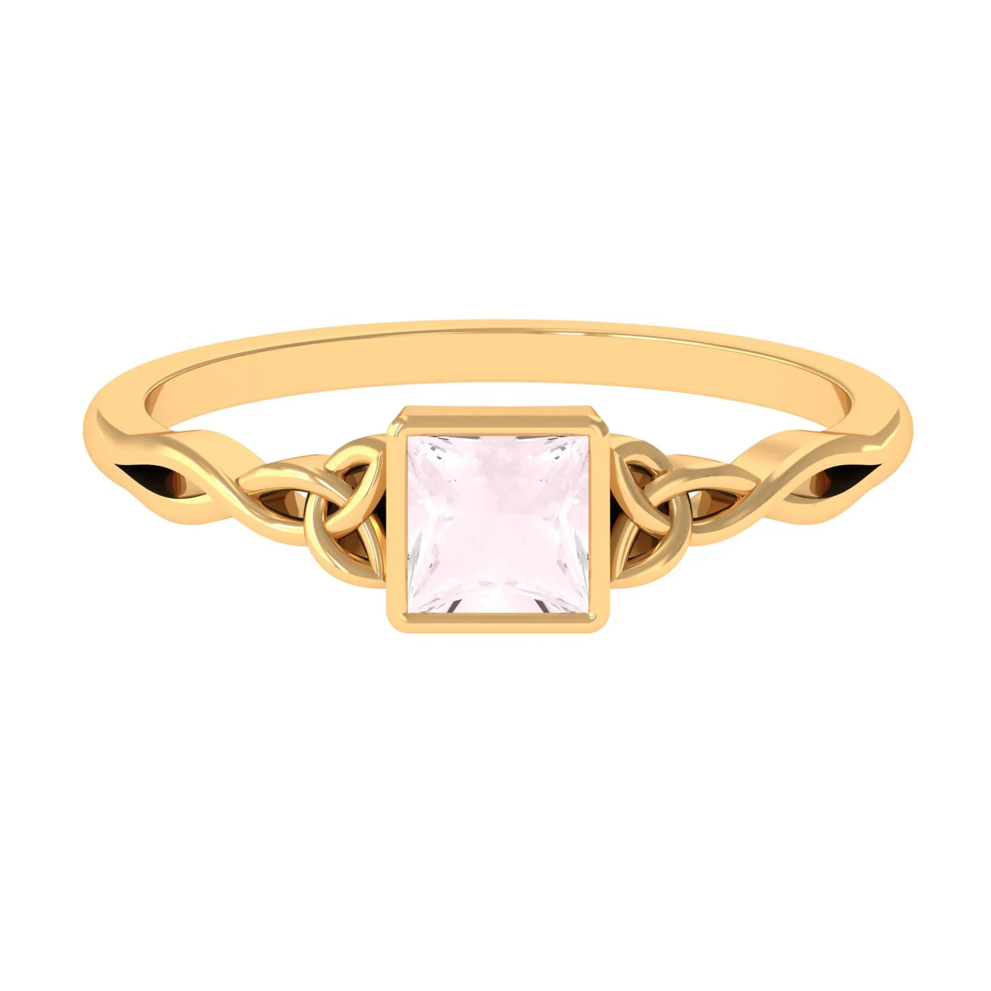 5 MM Princess Cut Rose Quartz Solitaire Celtic Ring in Bezel Setting