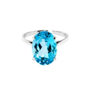 8 Carat 14K Solid White Gold Ring Natural Oval Blue Topaz